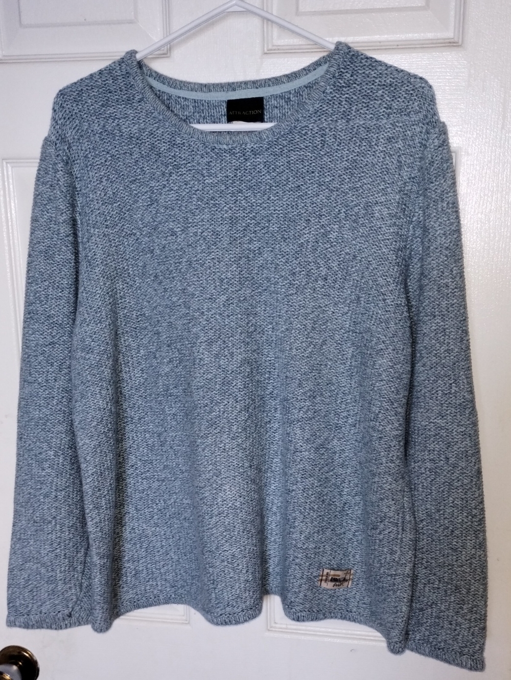 Light Blue 100% Cotton Heathered Crewneck Sweater.L/XL